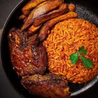 Jollof Rice with Grilled Chicken & Sweet Fried Plantains