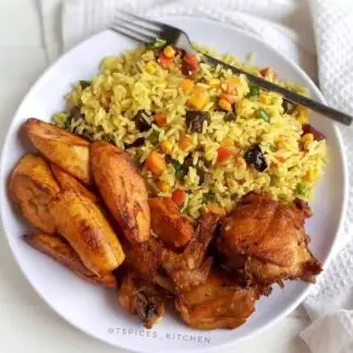 Fried Rice with Grilled Chicken & Sweet Fried Plantains
