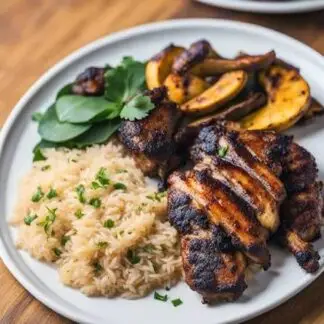 Coconut Rice with Grilled Chicken & Sweet Fried Plantains